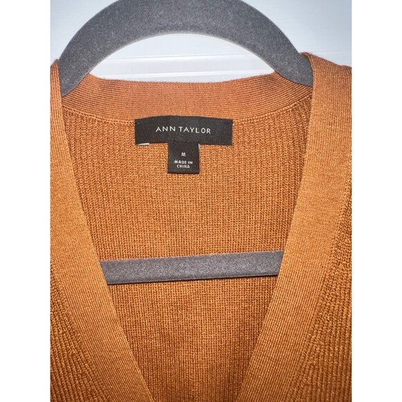 Ann Taylor Womens Cardigan Sweater Rust Button-Up Ribbed Knit - Picture 2 of 5